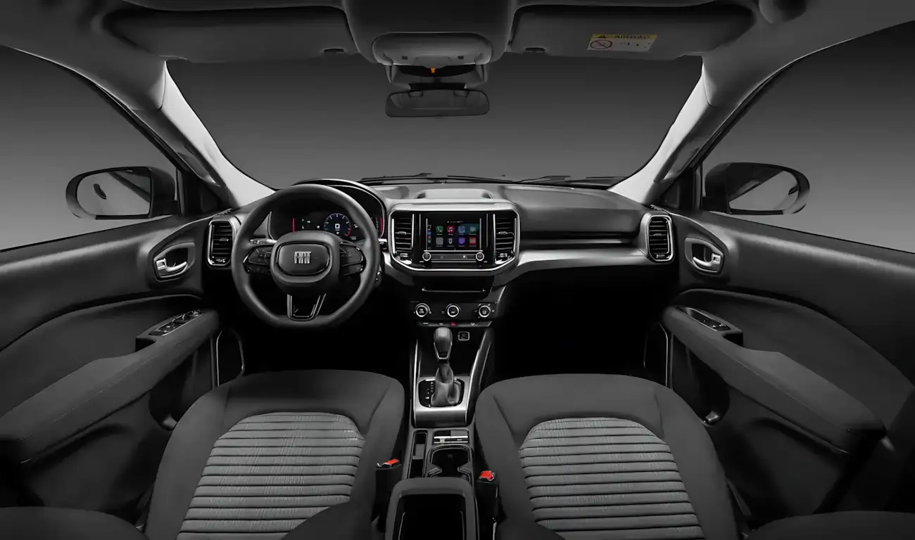 Interior da Fiat Toro 2027 com central multimídia de 10 polegadas