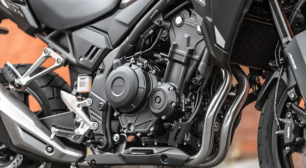 Motor bicilíndrico da Honda NX500 2027 em detalhe